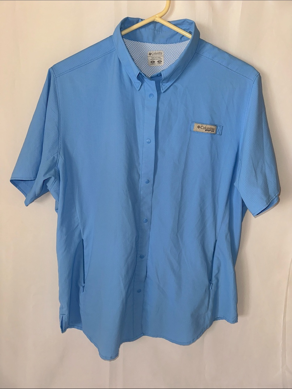 Columbia PFG Women’s Blue Vented Fishing Shirt Short Sleeve Size Large